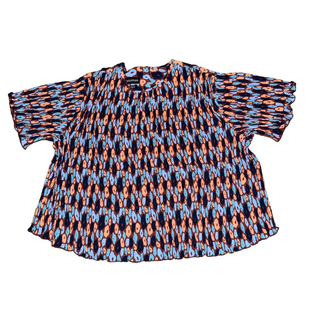 Wildfang Empower Plisse Boxy Blouse M NWT Short Sleeve Flowy Boho
